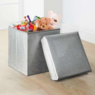 B&M Glitter Storage Seat Ottoman - Silver 1 B&M Glitter Storage Seat Ottoman - Silver