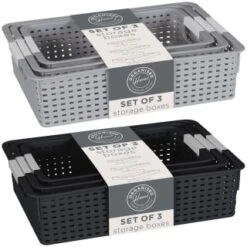 B&M Set Of Three Storage Baskets - Black -B&M Online Store 384207 3pk storage boxes main