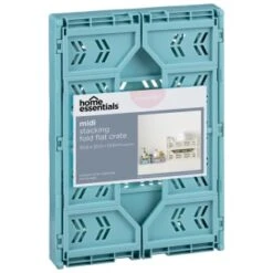 Midi Stacking Fold Flat Crate 30.6 X 20.5 X 12.6cm - Teal -B&M Online Store 384975 home essentials midi stacking fold flat crate soft teal