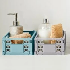 Mini Stacking Fold Flat Crate 22.2 X 15 X 8.7cm - Cream -B&M Online Store 384980 384981 384982 home essebtials mini stacking fold flat crate main 3