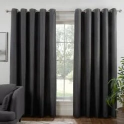 B&M Colorado Hopsack Fully Lined Charcoal Eyelet Curtains 66 X 90"