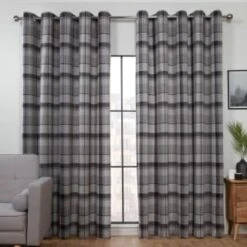 B&M Oakland Traditional Woven Grey Check Curtains 46 X 72"