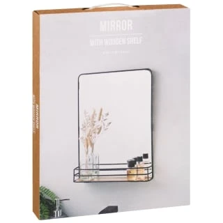 B&M Black Mirror With Wooden Shelf 2 B&M Black Mirror With Wooden Shelf - Image 2